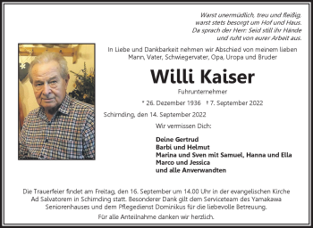 Traueranzeige von Willi Kaiser von Frankenpost