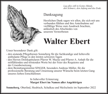 Traueranzeige von Walter Ebert von Südthüringer Presse
