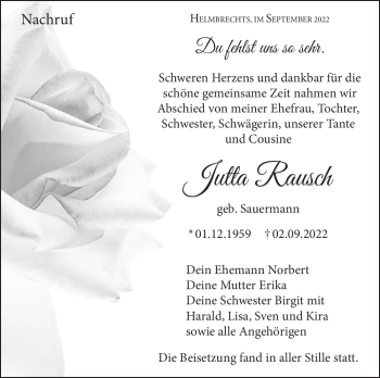 Traueranzeige von Jutta Rausch von Frankenpost