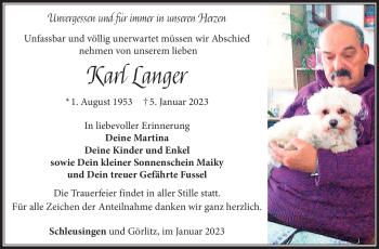 Traueranzeige von Karl Langer von Südthüringer Presse