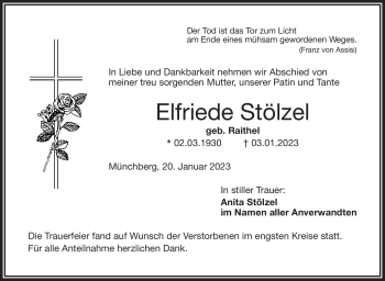 Traueranzeige von Elfriede Stölzel von Frankenpost
