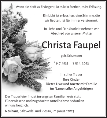 Traueranzeige von Christa Hoffmann von Südthüringer Presse