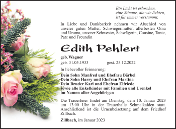 Traueranzeige von Edith Pehlert von Südthüringer Presse