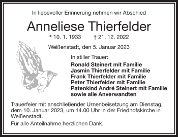 Traueranzeige von Anneliese Thierfelder von Frankenpost