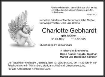 Traueranzeige von Charlotte Gebhardt von Frankenpost