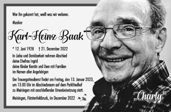 Traueranzeige von Karl-Heinz Baak von Südthüringer Presse