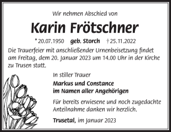 Traueranzeige von Karin Frötschner von Südthüringer Presse