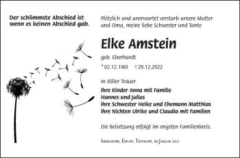 Traueranzeige von Elke Amstein von Südthüringer Presse