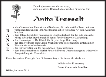 Traueranzeige von Anita Tresselt von Südthüringer Presse