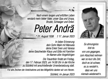 Traueranzeige von Peter Andrä von Südthüringer Presse