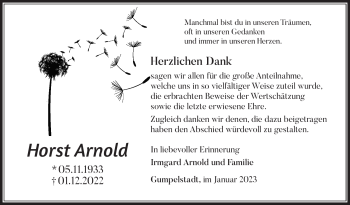 Traueranzeige von Horst Arnold von Südthüringer Presse