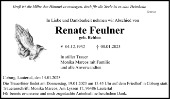 Traueranzeige von Renate Feulner von Neue Presse Coburg
