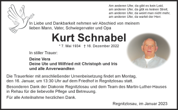 Traueranzeige von Kurt Schnabel von Frankenpost