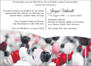 Traueranzeige von Jürgen Udhardt von Südthüringer Presse