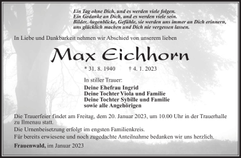 Traueranzeige von Max Eichhorn von Südthüringer Presse