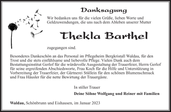Traueranzeige von Thekla Barthel von Südthüringer Presse