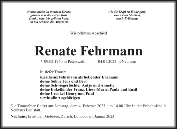 Traueranzeige von Renate Fehrmann von Südthüringer Presse
