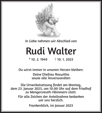 Traueranzeige von Rudi Walter von Südthüringer Presse