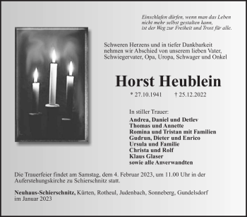 Traueranzeige von Horst Heublein von Südthüringer Presse