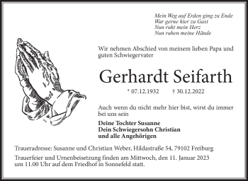 Traueranzeige von Gerhardt Seifarth von Neue Presse Coburg