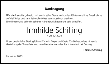 Traueranzeige von Irmhilde Schilling von Neue Presse Coburg