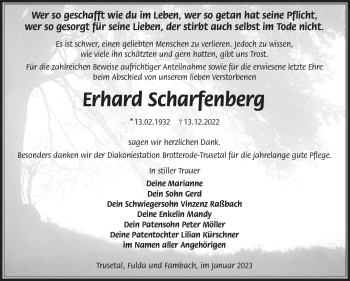 Traueranzeige von Erhard Scharfenberg von Südthüringer Presse