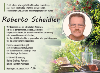 Traueranzeige von Roberto Scheidler von Südthüringer Presse