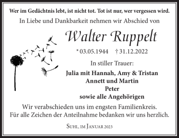 Traueranzeige von Walter Ruppelt von Südthüringer Presse