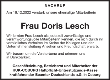 Traueranzeige von Doris Lesch von Neue Presse Coburg