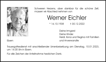 Traueranzeige von Werner Eichler von Neue Presse Coburg