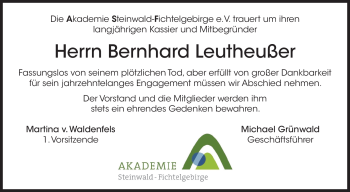 Traueranzeige von Bernhard Leutheußer von Frankenpost