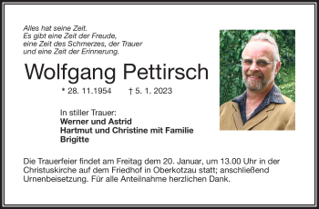 Traueranzeige von Wolfgang Pettirsch von Frankenpost