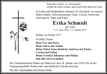 Traueranzeige von Erika Schmidt von Frankenpost