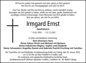 Traueranzeige von Irmgard Ernst von Neue Presse Coburg