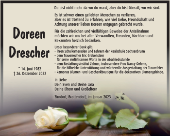 Traueranzeige von Doreen Drescher von Südthüringer Presse