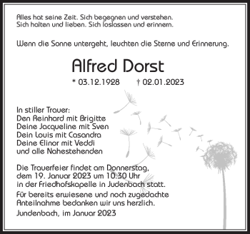 Traueranzeige von Alfred Dorst von Südthüringer Presse