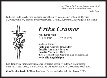 Traueranzeige von Erika Cramer von Südthüringer Presse