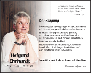 Traueranzeige von Helgard Ehrhardt von Südthüringer Presse