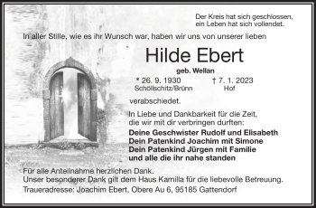 Traueranzeige von Hilde Ebert von Frankenpost