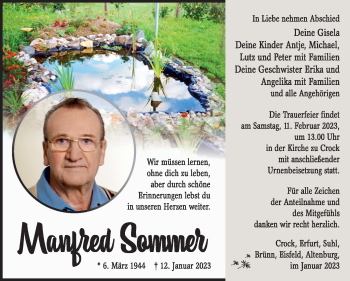 Traueranzeige von Manfred Sommer von Südthüringer Presse