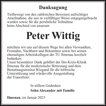 Traueranzeige von Peter Wittig von Südthüringer Presse