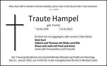 Traueranzeige von Traute Hampel von Neue Presse Coburg