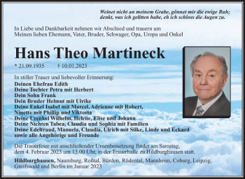 Traueranzeige von Hans Theo Martineck von Südthüringer Presse