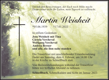 Traueranzeige von Martin Weisheit von Südthüringer Presse