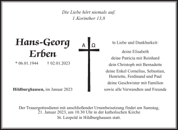 Traueranzeige von Hans-Georg Erben von Südthüringer Presse