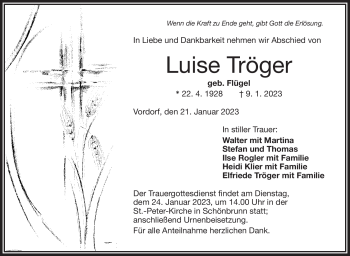 Traueranzeige von Luise Tröger von Frankenpost