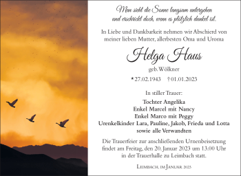 Traueranzeige von Helga Haus von Südthüringer Presse