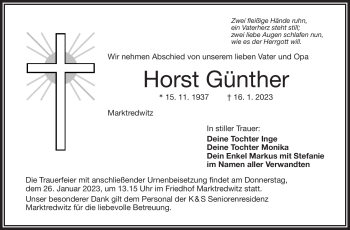 Traueranzeige von Horst Günther von Frankenpost