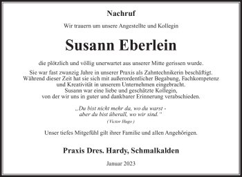Traueranzeige von Susann Eberlein von Südthüringer Presse