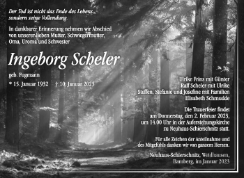 Traueranzeige von Ingeborg Scheler von Südthüringer Presse